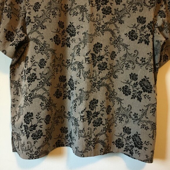 Vintage Penningtons Wallpaper Damask Print Short Sleeve Button Down Top - Picture 8 of 16